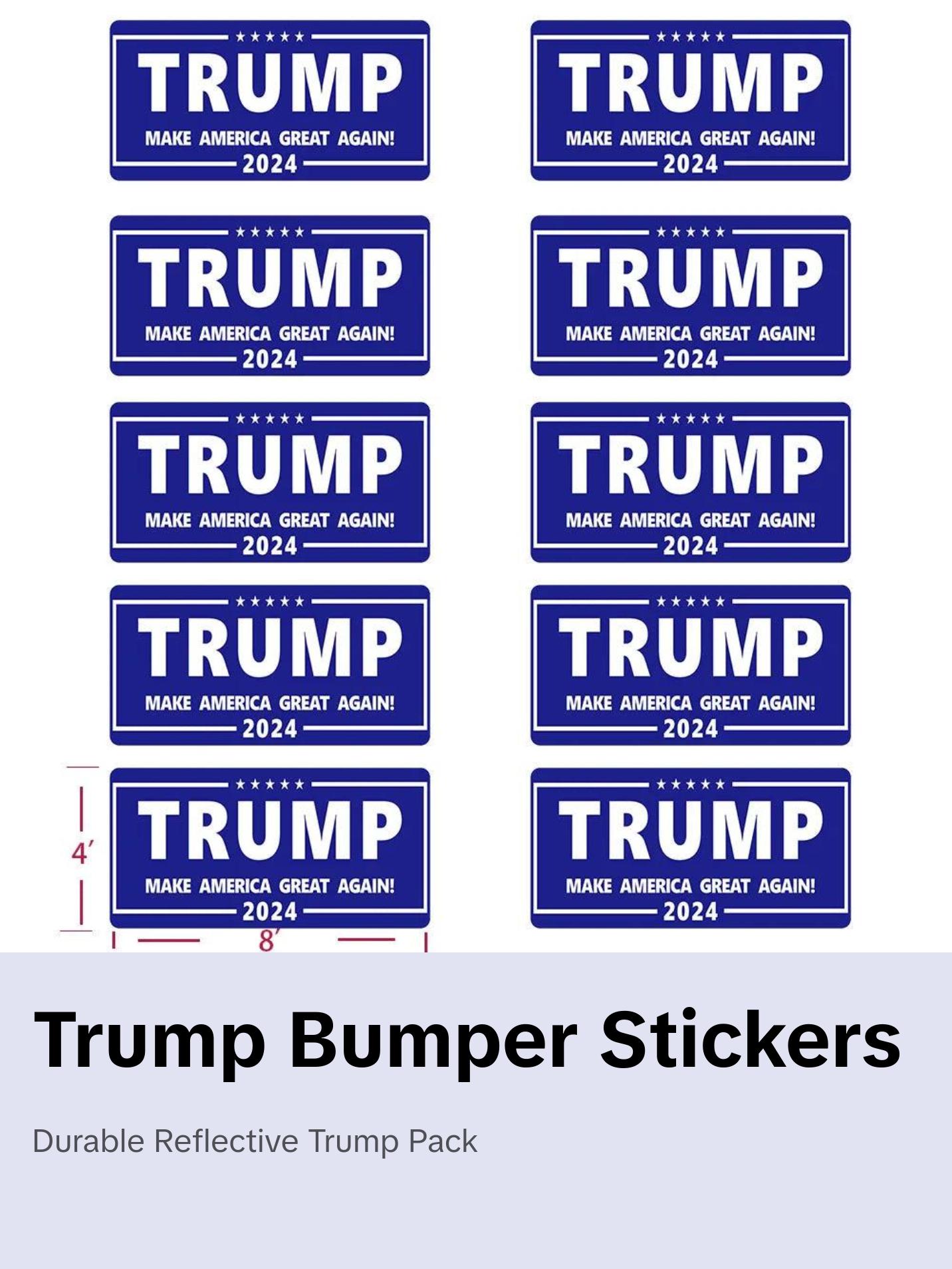 10Pack  8x4 inches Trump 2024 Car Stickers