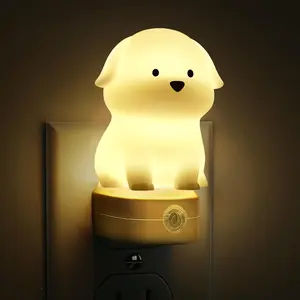 Plug in Night Light for Kids, 3D Cute Puppy Night Lights with Dusk to Dawn Sensor, RGB+Soft White 3000K Dog Night Light, Christmas Birthday Gift Nightlight for Kids, Room Decor