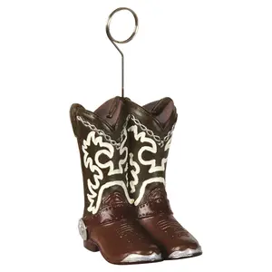 5 1/4" Brown & White Cowboy Boots Resin Photo & Balloon Holder