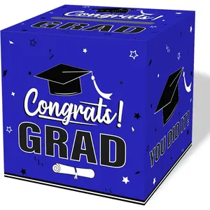 Graduation Card Box 2025, Blue Foldable Cardboard Card Box for Party, 2025 Graduation Party Decorations, Blue Graduation box