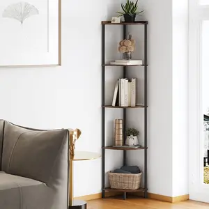 5 Tier Corner Shelf Stand,Industrial 65" Corner Shelves Display Shelf for Living Room Decor,Wall Corner Bookshelf Multi Unit Organizer,Tall Shelf  Stand for Bedroom,Bathroom,Small Space
