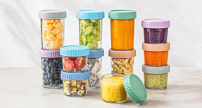 6 Pack 4oz Glass Baby Food Storage Containers with Lids, Leakproof BPA Free Baby Food Jars, Microwave Dishwasher Freezer Safe, Reusable