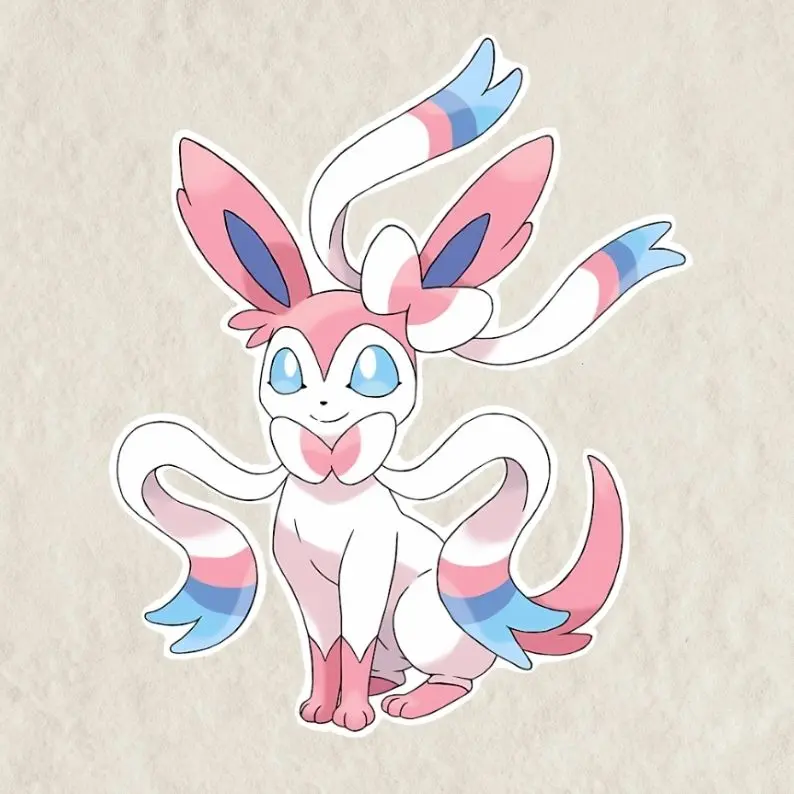 Sylveon Sticker - Cute Waterproof Poke Vinyl Stickers, Decal for Laptop, Water Bottle, Car, Gamer Gift