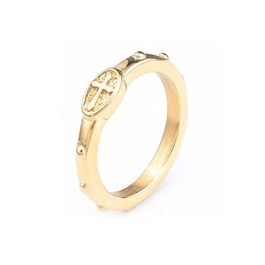 Gold-Plated Stainless Steel Rosary Ring