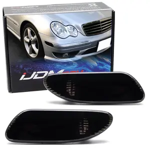 iJDMTOY OEM-Spec Black-Out Smoked Lens Front Bumper Side Marker Lamp Housings For 2001-2007 Mercedes W203 C-Class C230 C240 C280 C300 C320 C350, etc