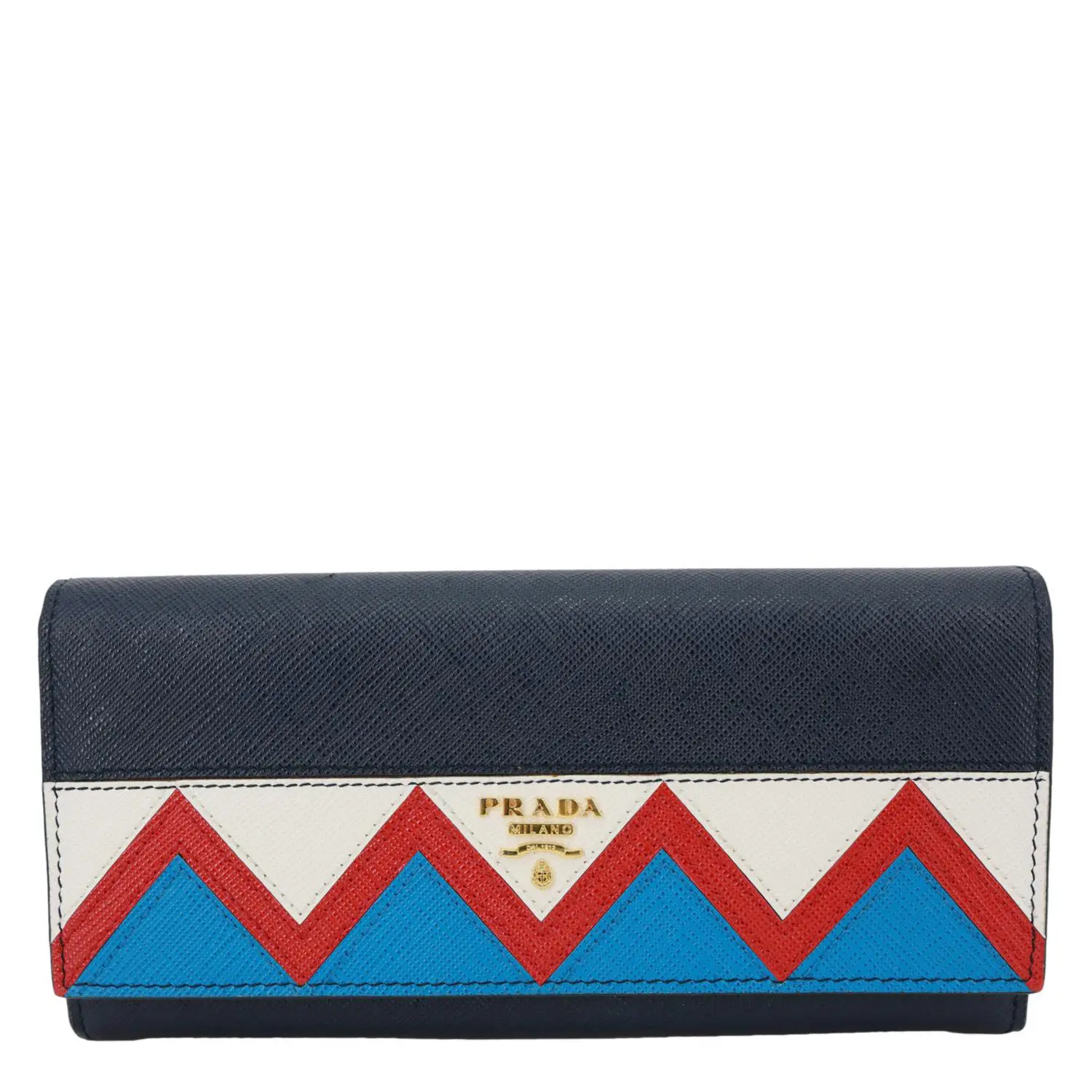 Pre-owned PRADA Leather Clutches & Wristlets Saffiano Continental Wallet Navy Blue