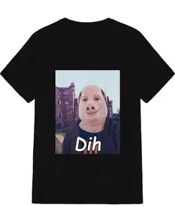 "Dih" Pig Mask Meme American Retro Black Short-Sleeved Unisex T-Shirt, Hilarious Viral Graphic, Casual Streetwear for Comedy & Meme Enthusiasts, Unique Quirky Internet Culture Fashion Statement Piece Men's Humorous Graphic Tee Cotton Printed