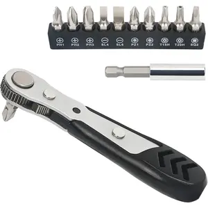 Mini Ratchet Set 12-Piece 1/4 Right Angle Screwdriver Set - Small Ratcheting Wrench 90 Degree Offset High Torque Low Profile for Tight Spaces
