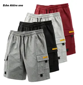 Echo Attire Men’s Loose Casual Cargo Shorts with flap pocket and drawstring waist; solid color, stylish and comfortable summer shorts suitable for casual outdoor activities and men’s running/sports shorts.