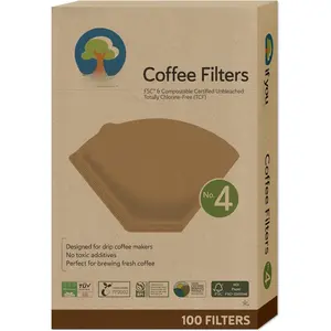 # 4 Cone Shaped Unbleached  Compostable Coffee Filters, 100 Count (Pack of 2), Chlorine Free