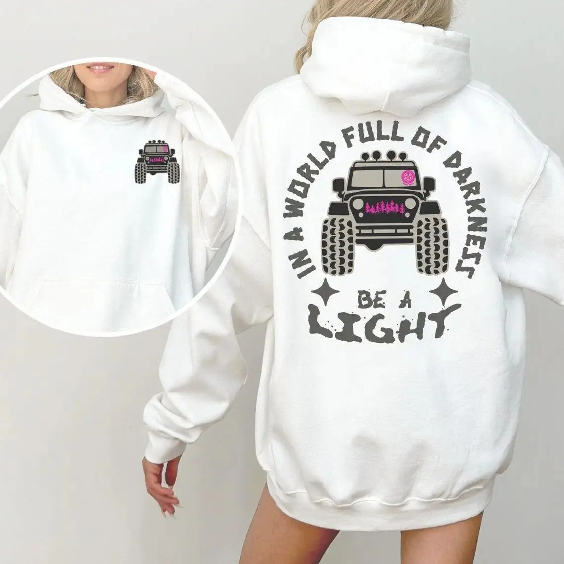 LoomLab Outfitters Women's Printed Cotton Long-Sleeve Hooded Top, Jeep Girl Graphic Off-Road 4x4 American Flag Pullover, Unisex Outdoor Casual Streetwear Clothes, Gift for Jeep Lovers, Longsleeves, Simple