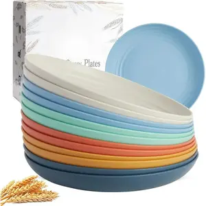 Wheat Straw Plates, Unbreakable Dinner Plate Set of 12, Dishwasher & Microwave Safe Plastic Plates Reusable, Lightweight Plates for Kitchen (Dopamine, 9 IN)