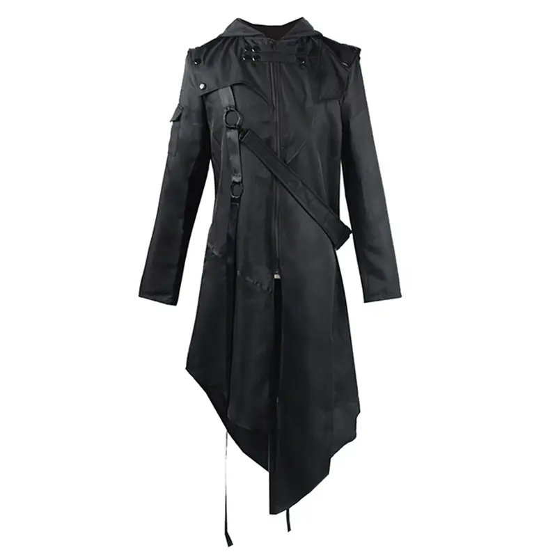 Men's Victorian Goth Velvet Tailcoat Jacket - Long Flared Sleeves, Rayon-Brocade Lace Fabric, Backtails, Comfortable Lined Interior, Black Menswear for Halloween Vampire Cosplay & Special Occasions, Elegant Buttoned Gothic Top, Buttons, Long Sleeve