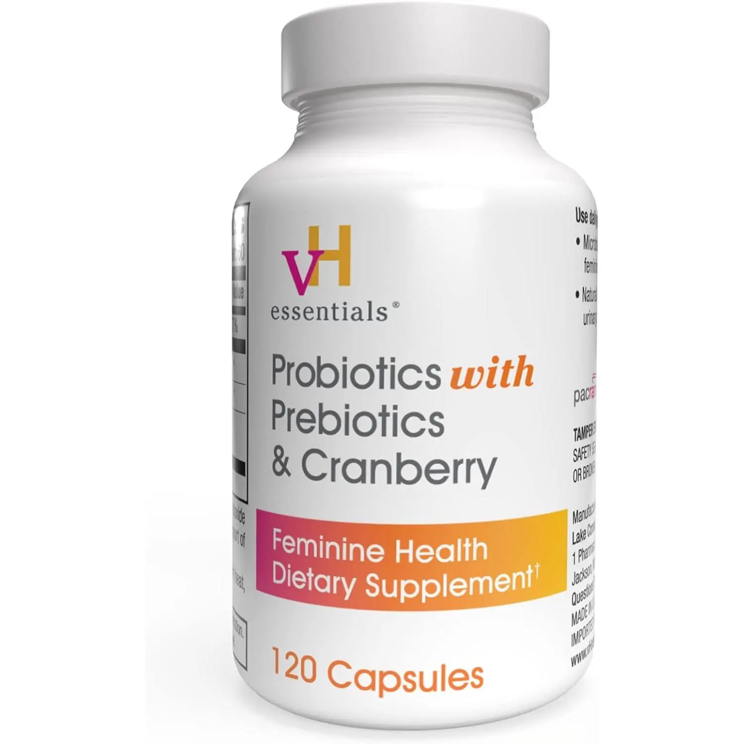 vH Essentials Women's Natural Health Dietary Supplement - Probiotics with Prebiotics, Cranberry, Vitamin C - 120 Capsules (60-Day Supply) - Supports Gut Balance, Urinary Tract Wellness, Gut Support, Body Health, Brain Health, Digestive Health