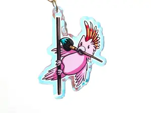 Holographic Cockatoo Keychain: Acrylic Bird Charm, Artist Gift