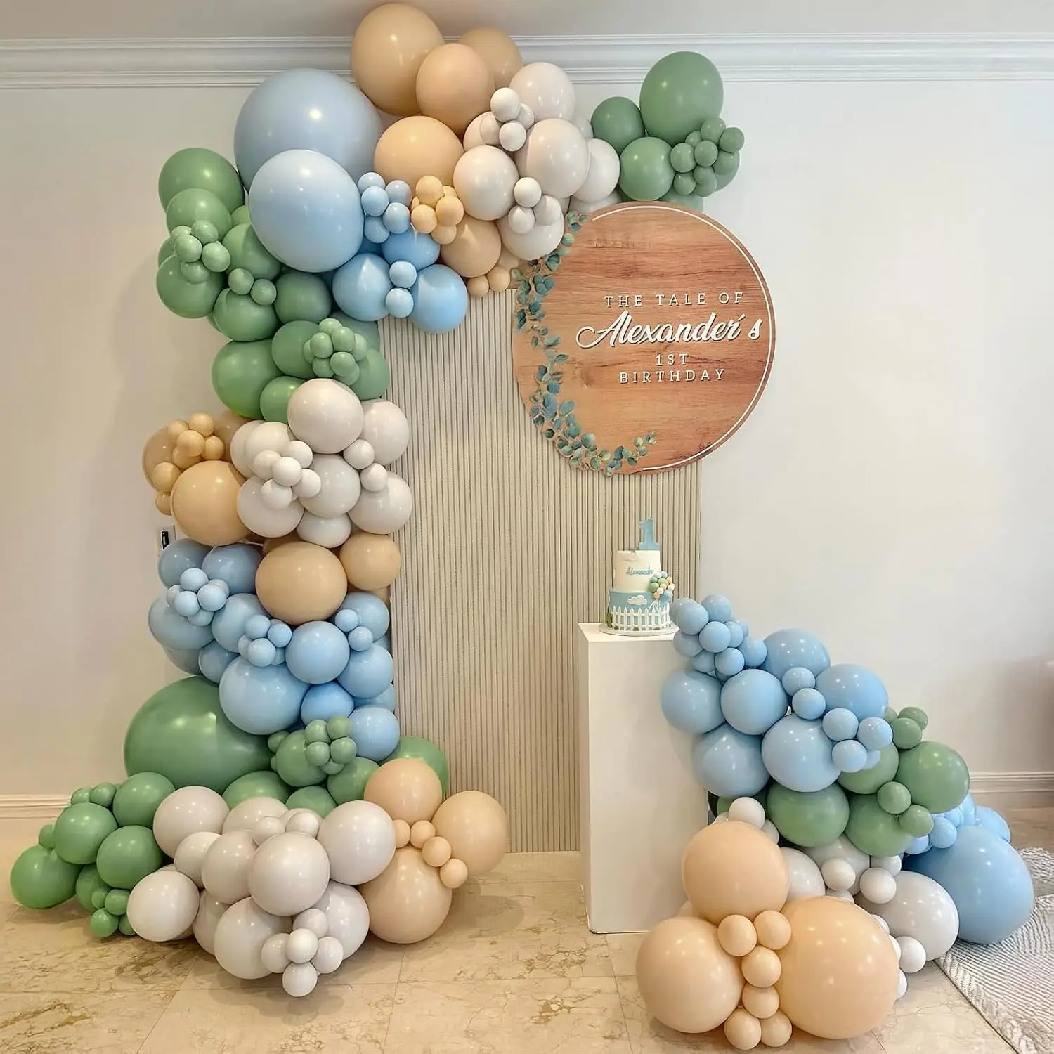 145 count Dusty Blue Sage Green Balloon Arch Kit,  Shower Garland for  Boy Party, Blue Green Yellow White Bear Balloon Decorations,  Style  Balloon Arch Backdrop