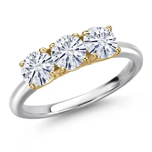 Gem Stone King 10K Two Tone Gold White Moissanite Engagement Ring For Women | 1.50 Cttw | Round 5MM | Gemstone Birthstone