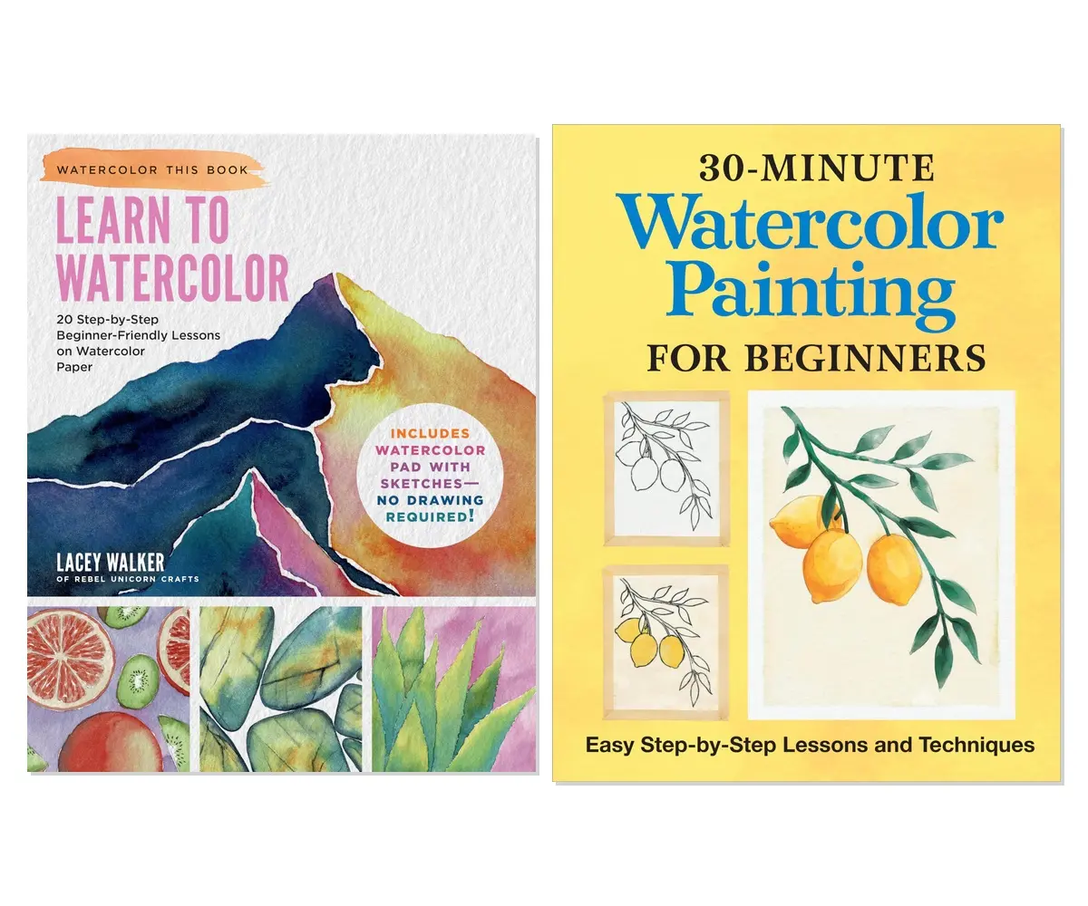 Beginner Watercolor Starter Kit - 2-Book Complete Bundle Set - Paperback