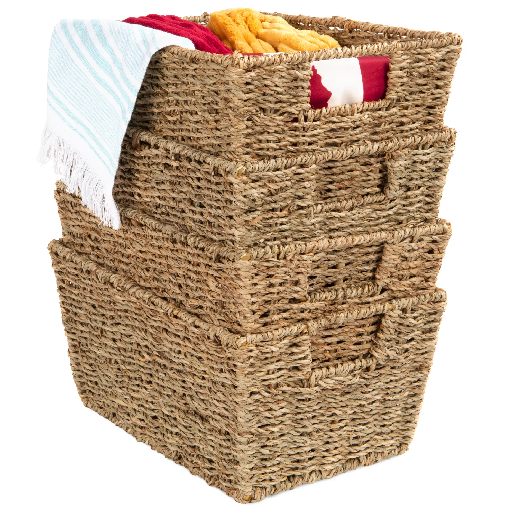 Best Choice Products Set of 4 Multipurpose Stackable Seagrass Storage Laundry Organizer Baskets w/ Handles Best Choice Products Set of 4 Multipurpose Stackable Seagrass Storage Laundry Organizer Baskets w/ Handles