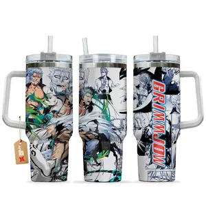 [Sip40 Otaku] Bleach Grimmjow Jaegerjaquez 40oz Tumbler With Handle Stainless Steel Tumbler, Espada Arrancar Anime Travel Mug, Hollow Power Aesthetic Cup, Double Wall Insulated Iced Coffee Tumbler, Gift for Anime & Manga Fans