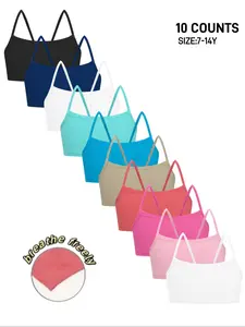 10-Pack Cute Girls' Bras, Breathable Comfortable Single Layer, Multiple Colors, Casual Sports Bra for Teens, All Seasons, Yoga Bra