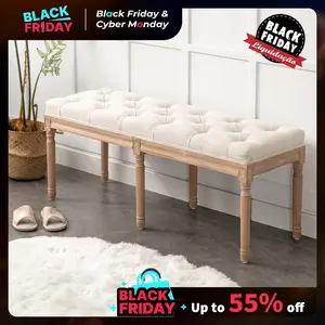 [TikTokShopBlackFriday]  EBELLO Tufted Extra Long Entryway Bench, 47 Inch French Retro Bedroom Bench Upholstered Dining Table Bedside Bench for Bedroom Dining Room Living Room Entryway Beige