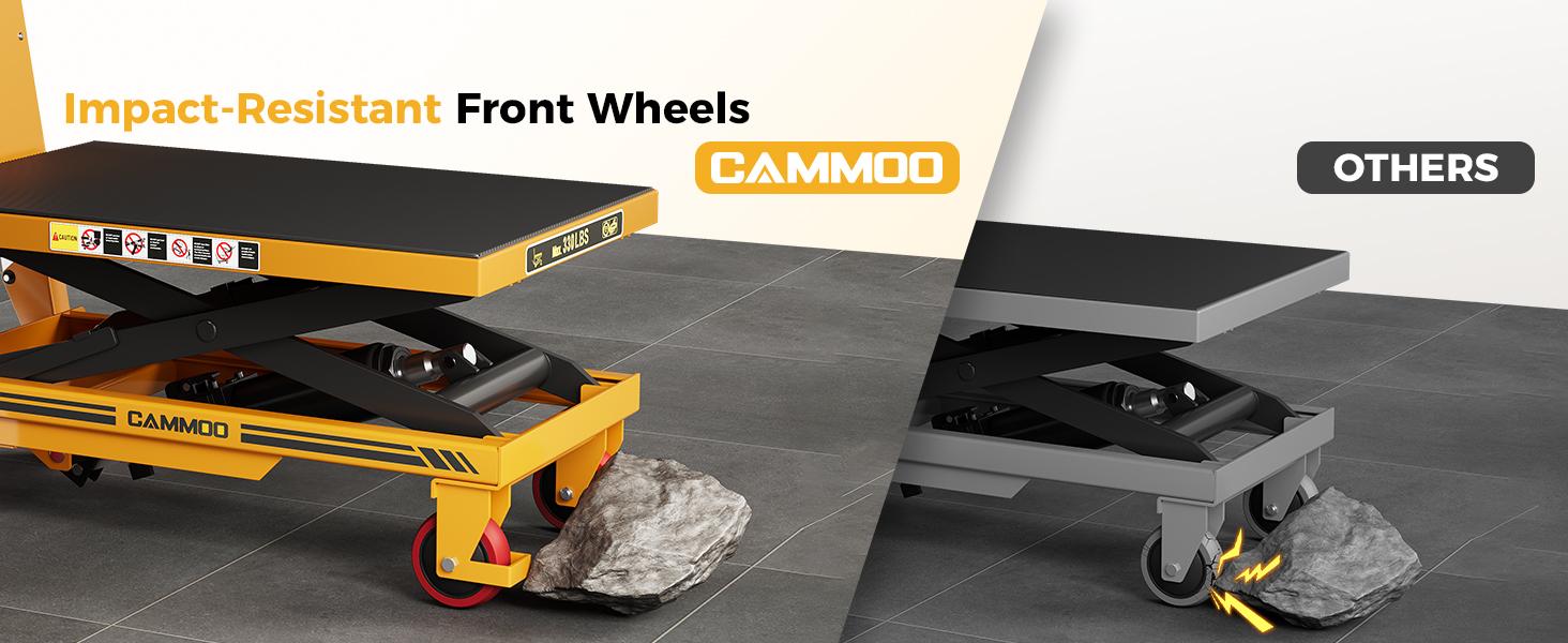 CAMMOO Foldable Hydraulic Lift Table Cart, 330lbs Capacity, 28.5" Lifting Height, Single Scissor Lift with Non-Slip Pad & Thickened Scissors Design for Material Handling and Transportation, Yellow