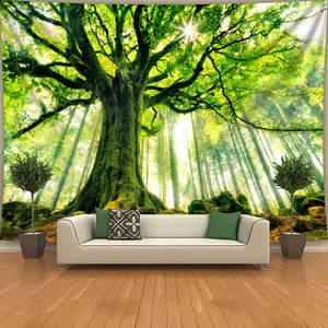 1 piece, a sunlit tree scenery tapestry square meters of polyester - No installation required - Suitable for bedroom, living room, office, party decoration and live broadcast background religious decoration Rod Wave