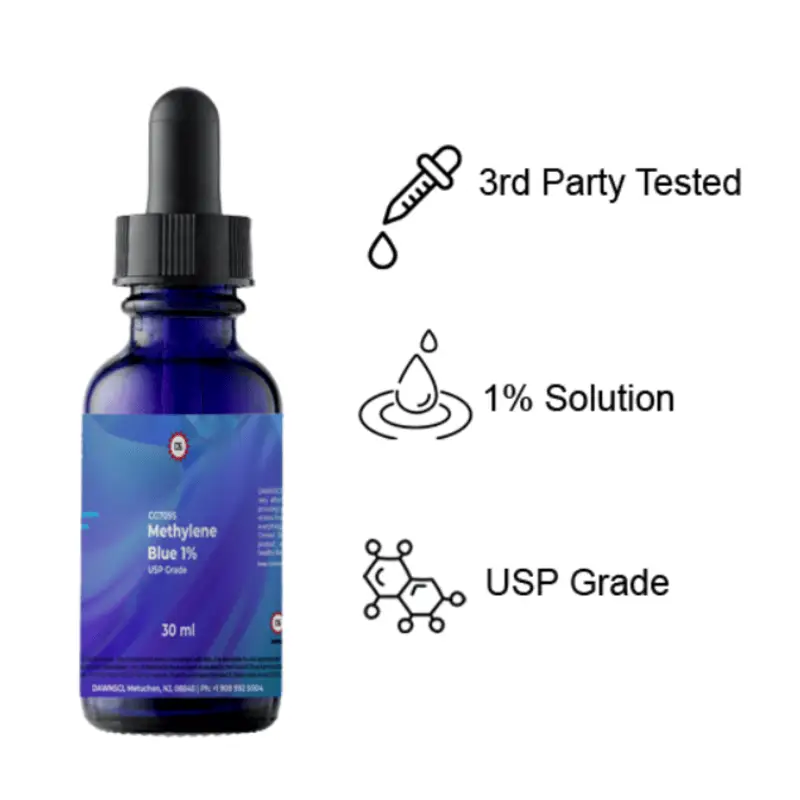 DawnSci Methylene Blue 1% USP Grade 30mL Antioxidant Supplement for Enhanced Focus Mental Acuity Solution No Heavy Metals GMO Free Cognitive Enhanceme