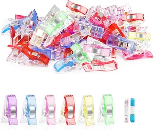 Plastic Clips, Multipurpose Sewing Clips  Quilting Clips Assorted Colors Fabric Clips for Sewing Supplies Quilting, Sewing Quilting Supplies, 50 count Clips, Add Two Rulers