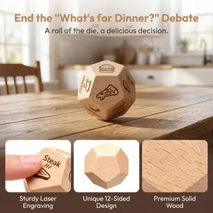 1PC Wooden Food Decision Dice | Fun Party Game for Couples & Groups, What to Eat Dinner Decider for Game Nights & Gatherings