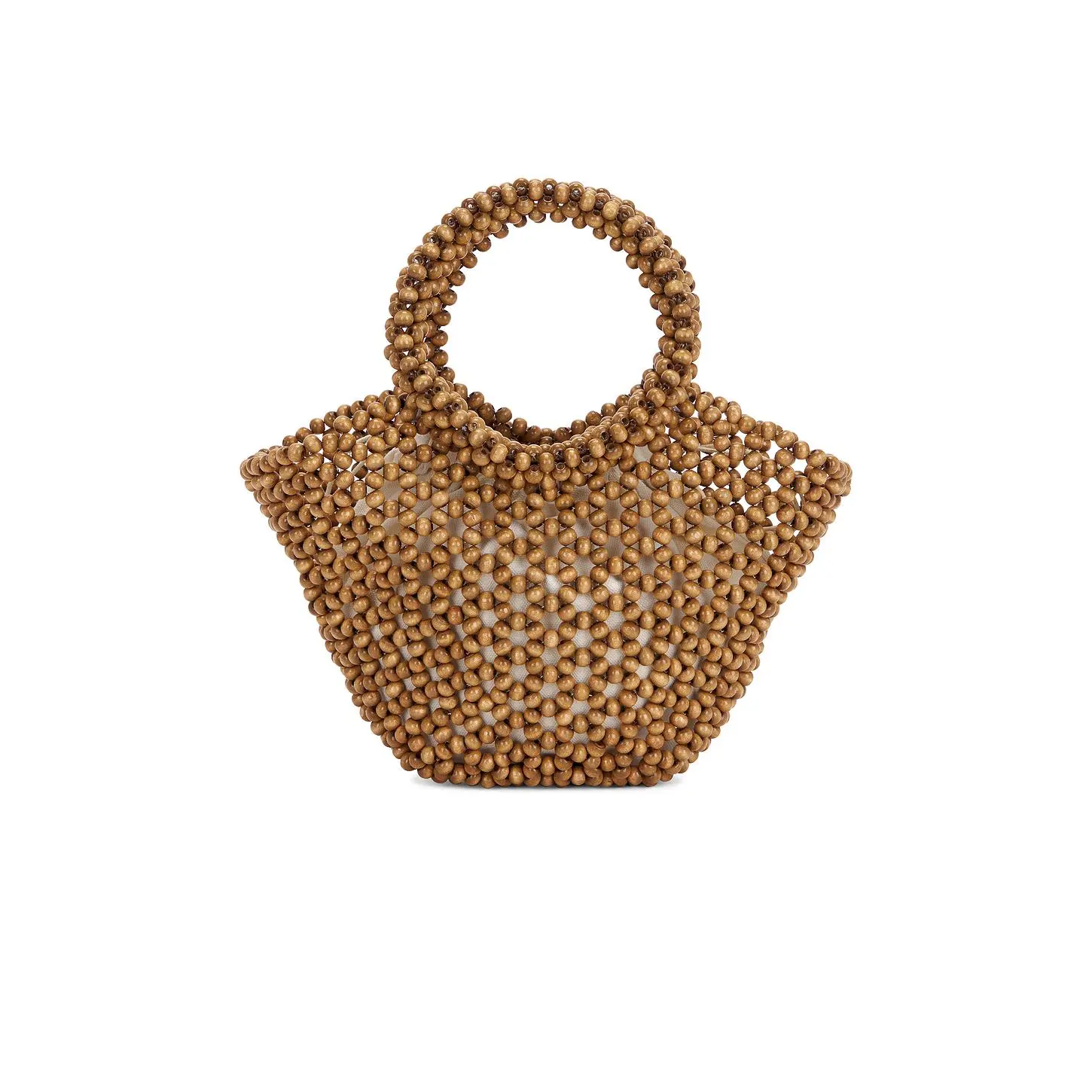 8 Other Reasons Wood Bead Tote Rounded Top Handle Bag in Tan
