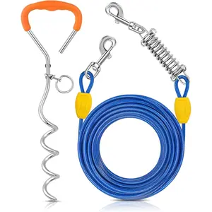 Tie-Out  and Stake - 30ft Heavy Duty  with Spring, No , 16in Ground Stake, Ideal for Yard, Camping and Beach, Suitable for Small Medium Large Dogs Up to 120 lbs, Blue