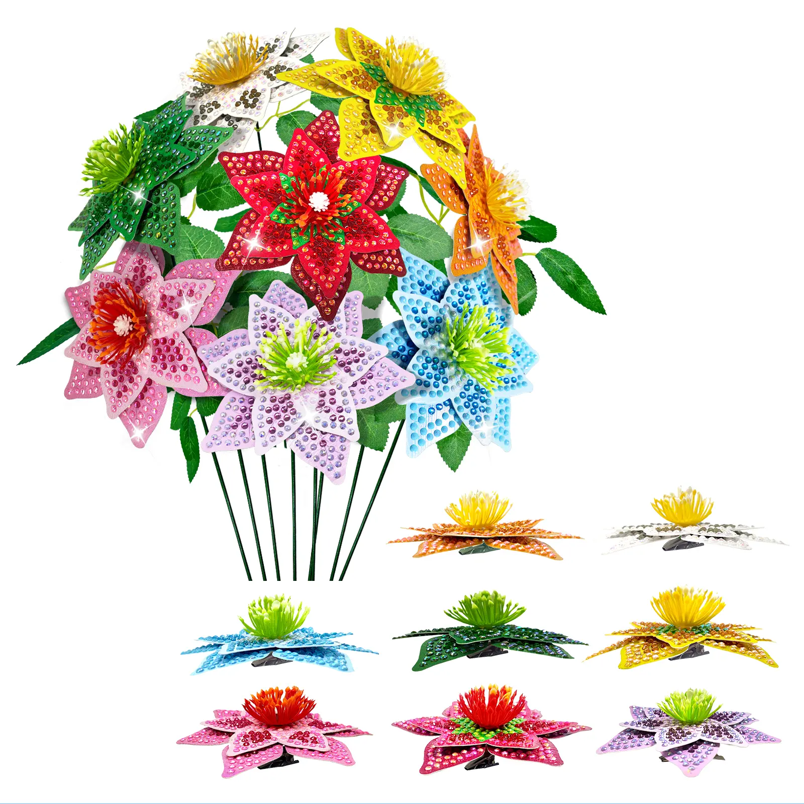 DIY Flower Diamond Painting Kit, DIY Rhinestone Artificial Bouquet Craft Set with Multi-Color Petals & Stems, Desktop Decor, Exquisite Gift for Valentine's Day, Mother's Day, Father's Day, Christmas