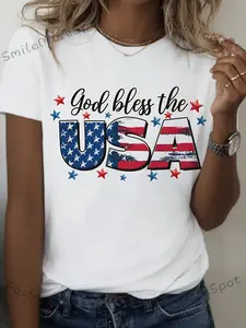 God Bless US No. 4 Red and Blue Element T-shirt for Men. Exclusive Design for Independence Day. You Can Wear the Summer Men's T-shirt on a Daily Basis