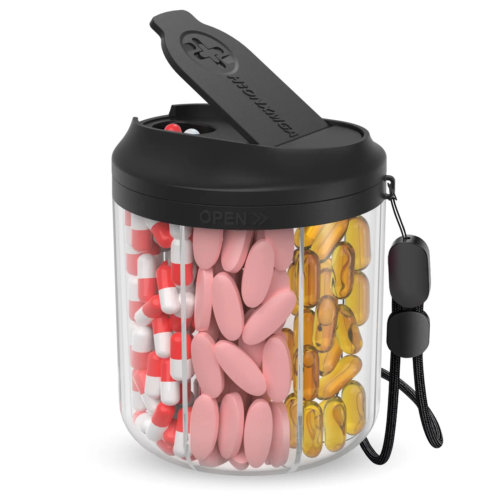 Pill Dispenser Holds 1 Monthly Vitamins, Supplement Pill Box Easy to Retrieve, Pill Organiser with Anti-Mixing & Wide Openings Designs, Medication Organiser Includes 20 Sticky Labels, Vitamin Organizer, Portable Vitamin Organizer, Christmas gifts