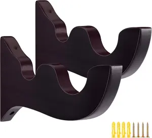 2 Pcs Wooden Rod Bracket Wood Large Bracket Drapery Rod Holders(Brown Red)