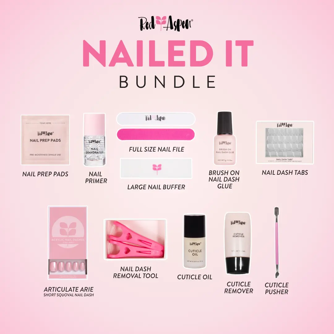 Red Aspen Nailed It Deluxe Bundle Complete At-Home Press On Nail Kit with Nail Dashes Glue Prep Removal