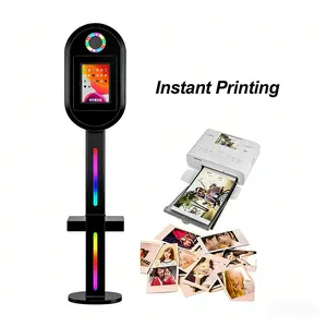 Black iPad DSLR Photo Booth Compatible with Any iPad Instant Printing APP Remote Control RGB Lights Selfie Photo Booth Stand with Flight Case for Parties Events