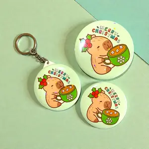 Keychain Mirror Cute & Sparkly Capybara Christmas Keychain with Mirror with Free Gift Pouch  - Perfect for Any Pocket - Say Goodbye to Bulky Compacts - Festive Design