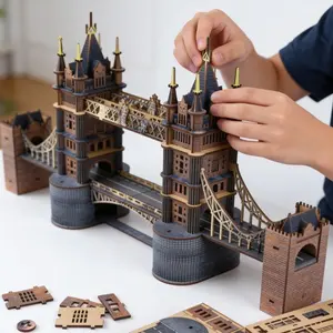 1pc London Bridge 3D Wooden Puzzle Model – DIY Assembly Toy, Landmark Architecture Miniature, Stress-Relief Jigsaw, Home Decor, Creative Gift for Birthday & Travel Souvenir, Display Collectible