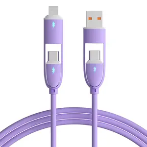 4-In-1 240w Fast Charging Cable, Silicone Micro USB Type-C Charger, Samsung iPhone Charging Line, Multi-Port USB for Smartphones