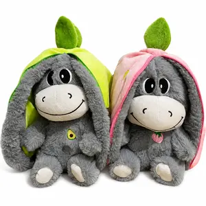 Adorable Strawberry Donkey Plush Toy - Transformable Doll - Soothing Comfort Pillow Gift - Breathing Avocado Donkey Home Decor Doll Ornament