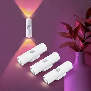 3-4 PCS Smart LED Night Light with Motion Sensor, RGB Gradient Dimmable Wall Lamp, USB Rechargeable – 7 Ambient Colors, Auto-On, Long Battery Life, Stick Anywhere, No Outlet Needed – Cozy, Plug-Free Lighting for Bedroom, Bathroom, Stairs & More