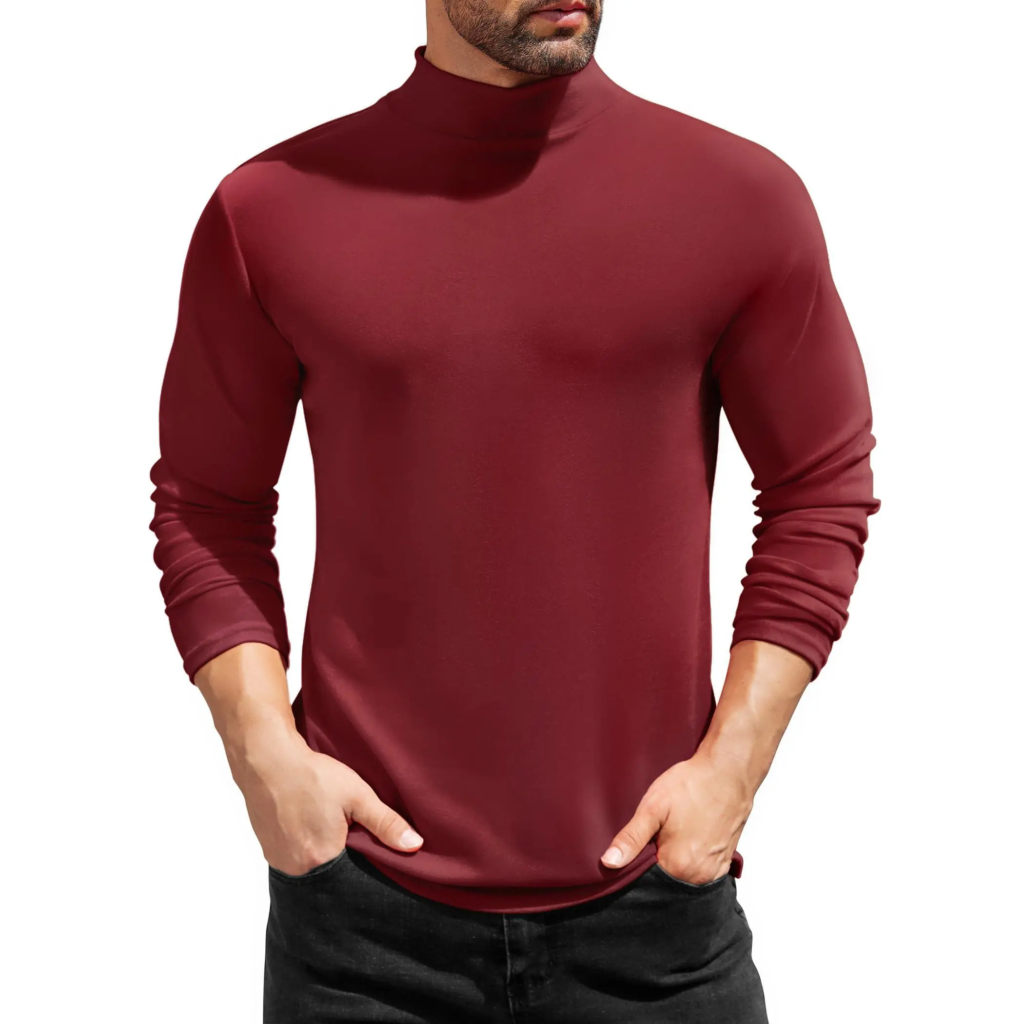 COOFANDY Mens Mock Turtleneck T-Shirts Long Sleeve Solid Color Tees Shirts Basic Casual Slim Fit Pullover T Shirts