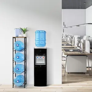 4 Tier 5 Gallon Water Bottle Rack with Storage Shelves for Office & Kitchen, Anti-Tipping Steel Frame, Space-Saving Design, Easy Assembly, Black/Brown Metal, Rust-Resistant, Adjustable Feet, Universal Fit