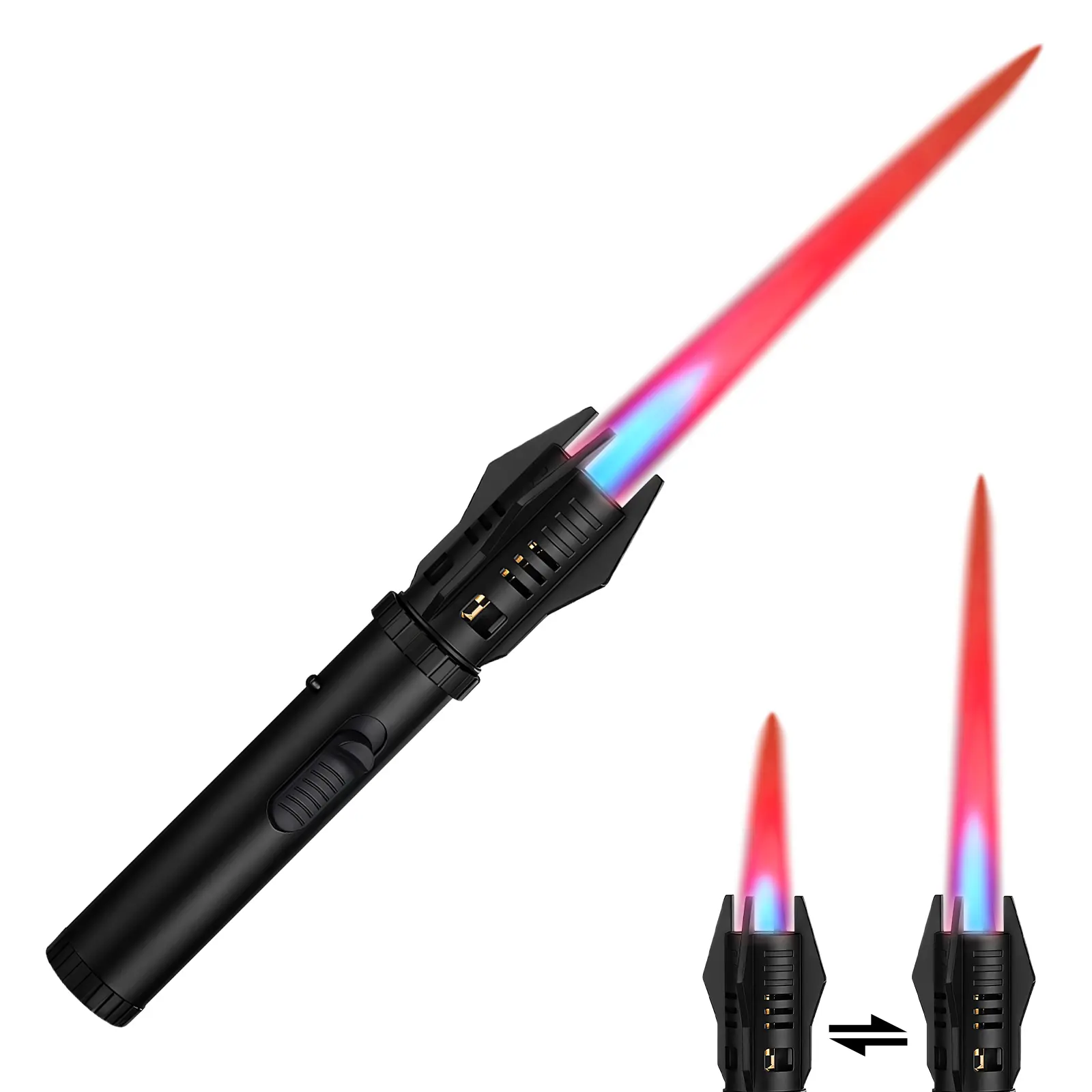 Jet Torch Lighter, Adjustable Jet Flame, Windproof Butane Refillable Gas Metal Torch Lighter, Candle Grill BBQ Fireworks (Butane Not Included) Sliver Portable Kitchen