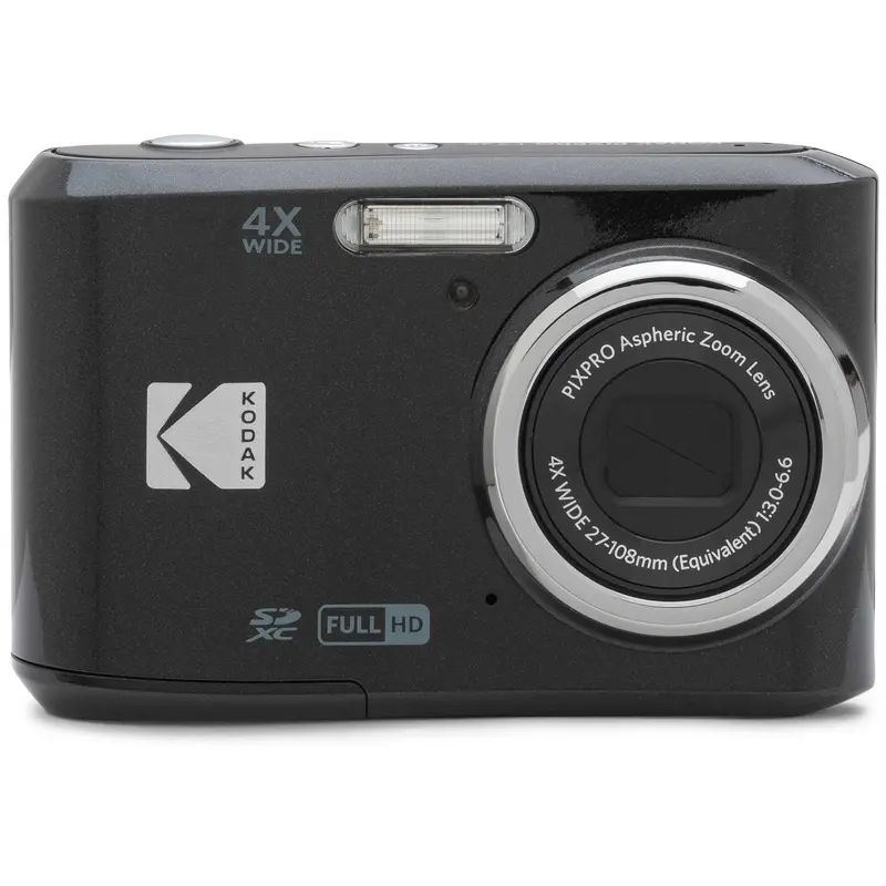 Kodak PIXPRO FZ45 Portable Point & Shoot Digital Camera - 16MP, Full HD, 4x Optical Zoom, Contentcreator Tool, Unboxing Ready, Automatic Photos/Videos, Alkaline AA Batteries, USB Port, Cable, Wrist Strap (Black, for Families)