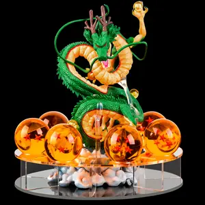 Resin Shenron Figure Dragon Shenlong Statue Set + 3.6cm Crystal Balls + LED disc + Shelf with Gift Box for Business Halloween Christmas Holiday and Birthday Home Decoration.