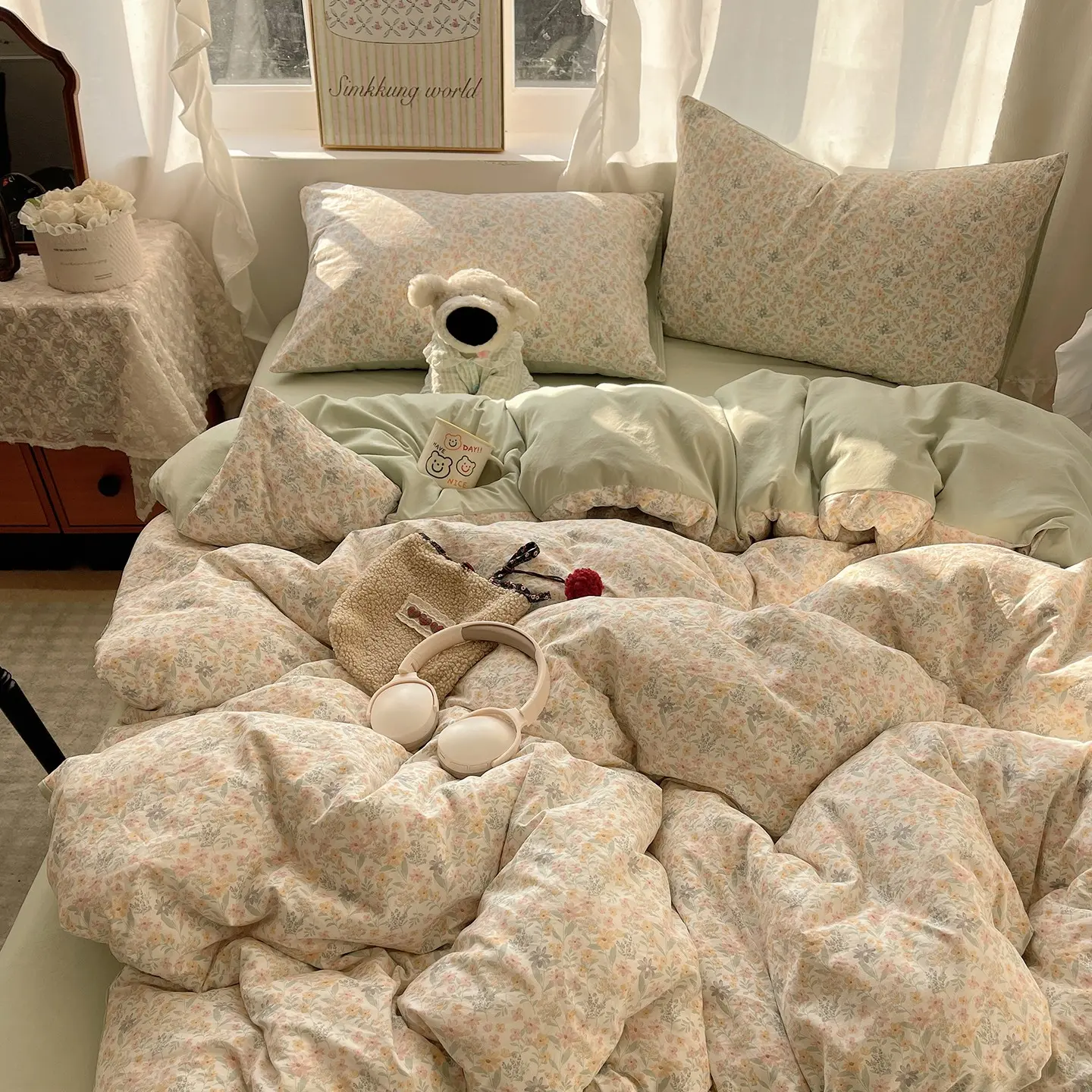 4pcs Vintage Washed Cotton-Like Duvet Cover Set, Floral Striped Leopard Print, Machine & Hand Washable, Ideal for Bedroom, Guest Room, Apartment, Print Bedding Set